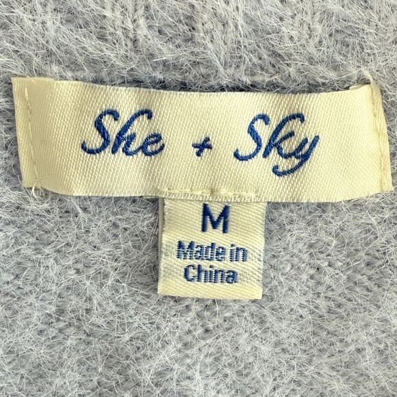 She + Sky Crew Neck Fuzzy Sweater Top Long Sleeve Light Blue Size Medium - Picture 4 of 7